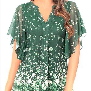 Timeson Women's Short Sleeve V Neck Blouse Double Layers Mesh Tunic Top